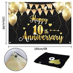 6x4ft Happy 10th Anniversary Banner Backdrop – 10 Wedding Anniversary Decorat…