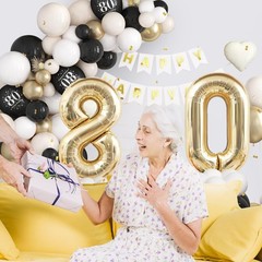 80th Birthday Decorations Black Gold Sand White,80th Balloon Arch Garland Kit…