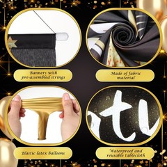 2026 Graduation Party Supplies Set – Black Gold Decor, Backdrop, Banner, Balloon