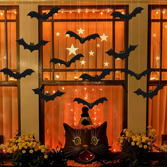 12PCS Halloween Hanging Bat Decorations with Glowing Eyes, Spooky Realistic Hall