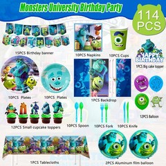 114 Pcs Monsters Inc Party Decorations Set Plates Tableware Balloons Cake Topper