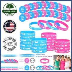 72 Pieces Gender Reveal Decorations with Silicone Wristbands and Button Pins