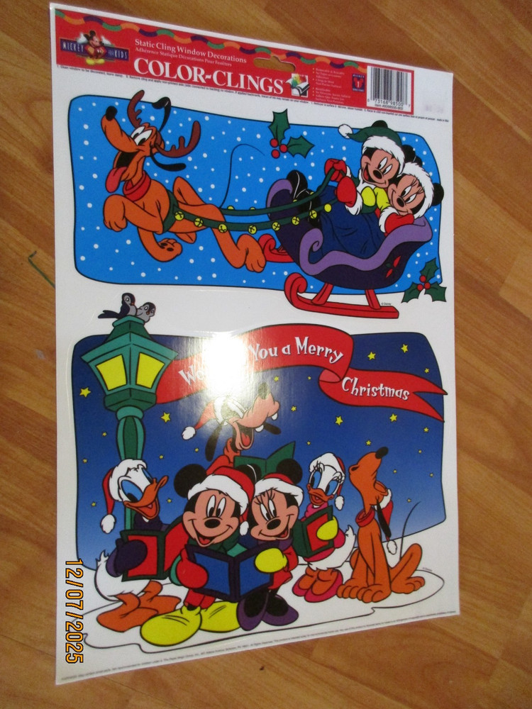 Christmas Clings Disney Mickey Mouse 15″ x 12″ Paper Magic NOS U Pick not a Lot