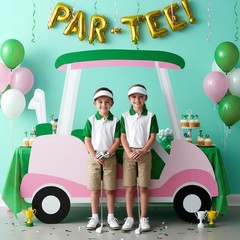 Pink Golf Cart Cutout Cardboard Backdrop Photo Booth Props Party Decoration