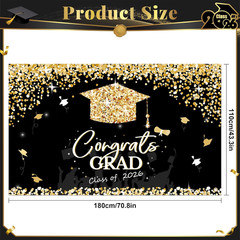 Graduation Decorations 2026 – Black and Gold Graduation Backdrop and Congrats Gr