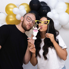 50s Photo Booth Props – 41-pc Photo Booth Kit with 8 x 10-Inch Sign, 60 Adhesive