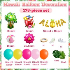 178pcs Hawaiian Luau Party Decorations, Foil Balloons Arch Kit Garland Palm T…