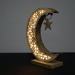 Ramadan Eid Mubarak Moon Castle LED Light Wooden Muslim Islamic Party Decoration