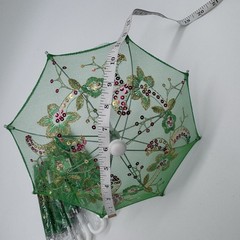 Thy Collectibles 6 Mini Lace Umbrella Parasols W/ Sequins Party 11.6” Green New