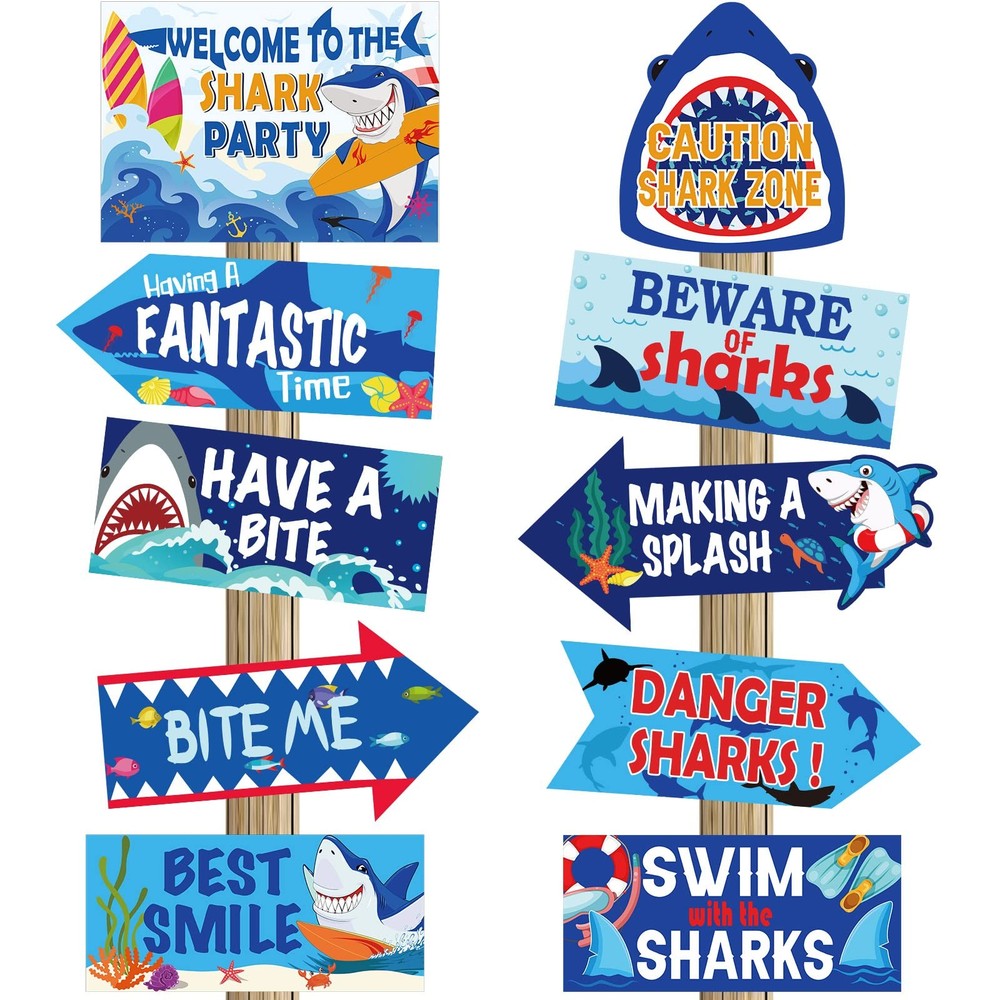 20 Pieces Shark Party Decorations Signs Shark Decorations Ocean Theme Party