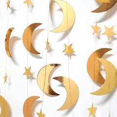 Celestial Gold Moon Star Garland – Perfect for Baby Showers & Eid Celebrations