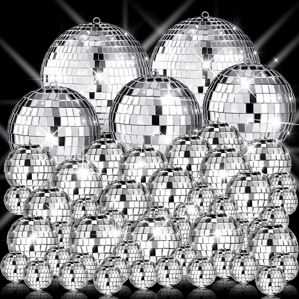 50 Pcs Disco Balls Decor Silver Mirror Disco Balls Hanging Decor Assorted Reflec