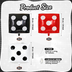 Jumbo Dice Balloons Foil, 6 Pcs 24 Inch Red Black White 4D Cube Dice Balloons He