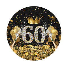 60th Birthday Crown Champagne Round Backdrop Cover Banner Photo Background
