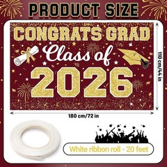 Graduation Backdrop 2026 – Congrats Grad Banner Class of 2026 Maroon Gold Gra…