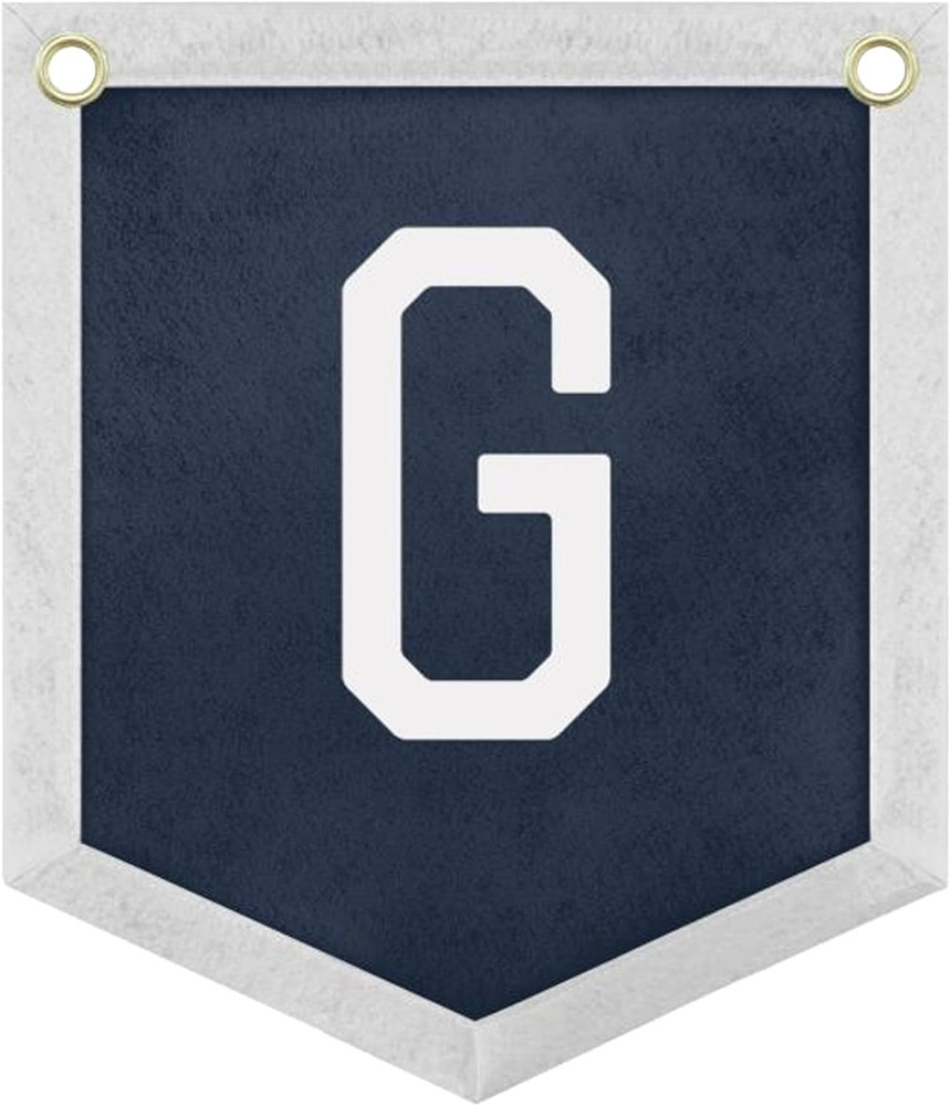 Handmade Felt Alphabet Pennant Banner for Nursery Room Decor – Navy Blue & Beige