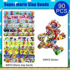 90 Pcs Super Mario Party Favors Party Bags Filler Slap Bracelets Stickers Set