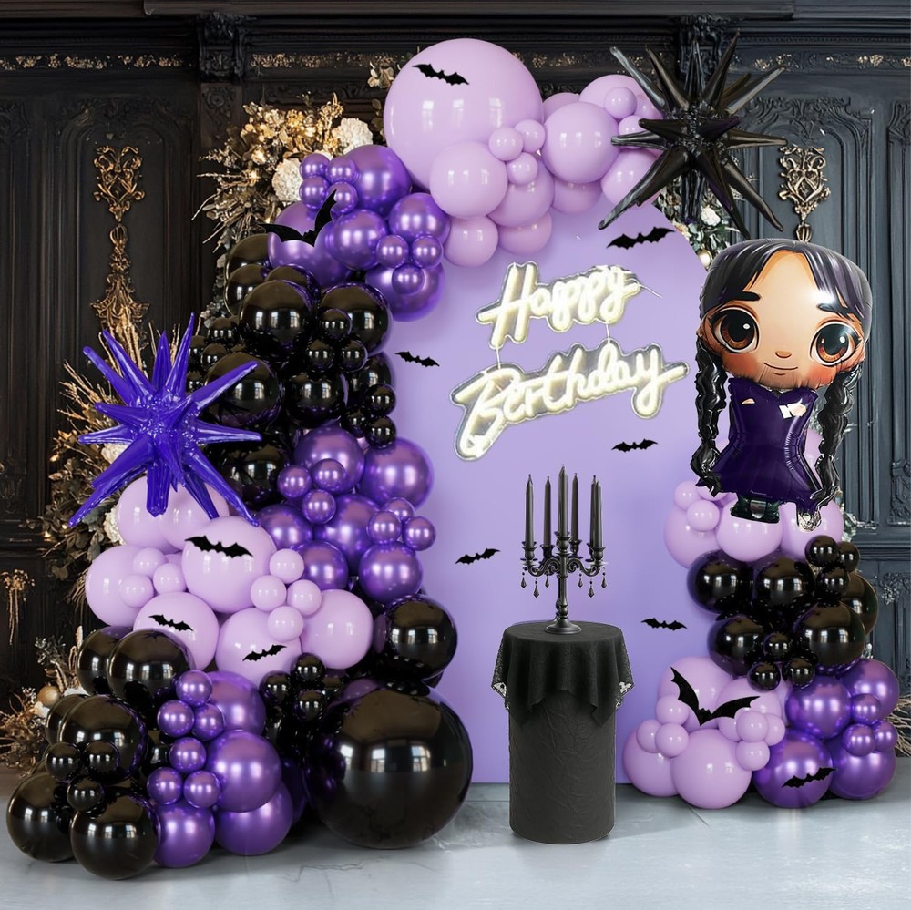 143pc Purple And Black Balloon Arch Kit Gothic Balloon Garland Bats Starburst…