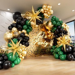 Green and Gold Black Balloon Arch Kit with 3pcs Star Balloon, Emerald Forest …