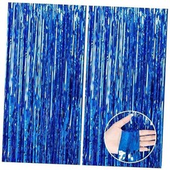 2 Pack 3.3×8.2 Feet Dark Blue Foil Fringe Backdrop Curtains, Tinsel Navy Blue