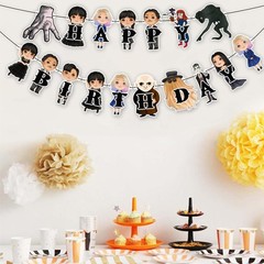 Wednsday Happy Birthday Banner – Gothic and Spooky Party Decoration for Birth…
