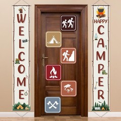 14Pcs Camping Party Decorations Set Welcome Happy Camper Porch Banner Sign Su…