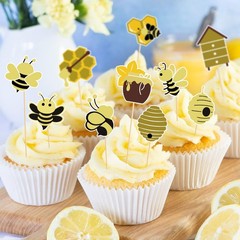 48 Pcs Bumble Bee Cupcake Toppers Baby Shower Decorations for Gender Reveal