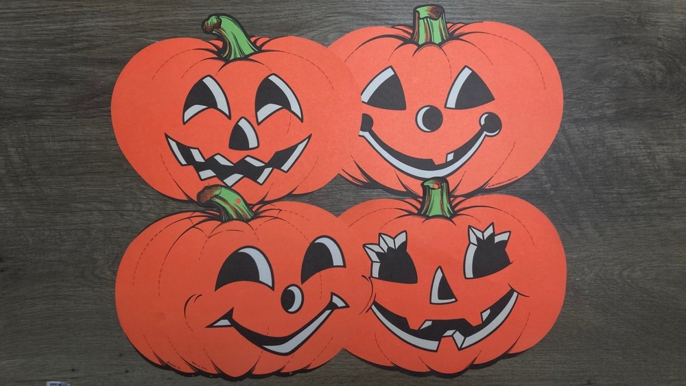 LOT of 4 Halloween Jack-o-Lantern Diecut Cutouts VINTAGE Beistle Decorations