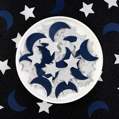 Navy-Blue Moon Silver Star Confetti – 300pcs Glitter twinkle little star Table C