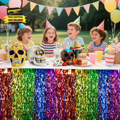 Cinco De Mayo Decorations 2 Packs Fiesta Party Wavy Metallic Tinsel Foil Fringe