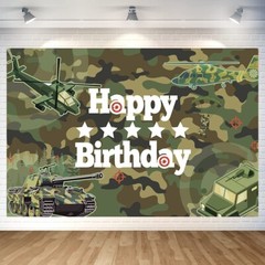 Army Party Soldier Balloon Military Backdrop Birthday Banner Weapon Tablecloth