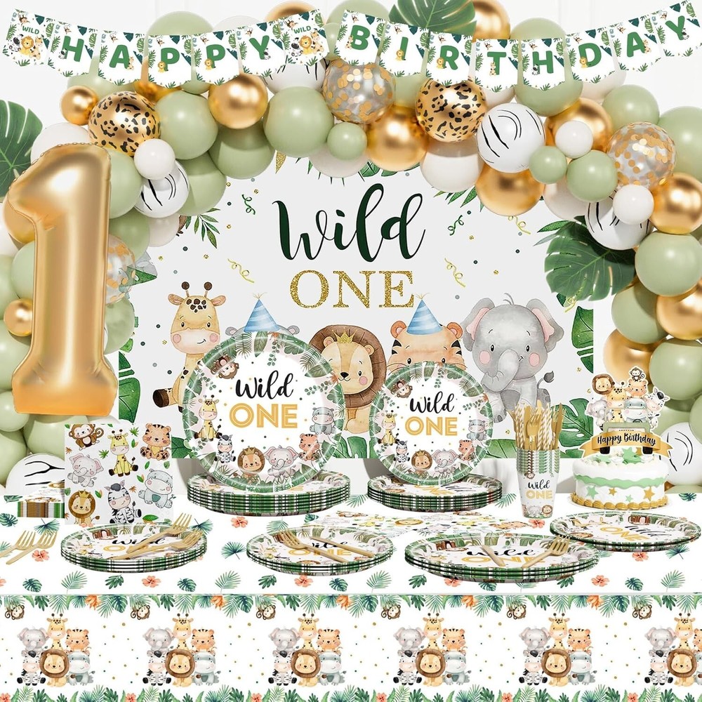 241PCs Wild One Birthday Decorations Boy,ungle Safari Animal Themed 1st Party