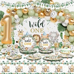 241PCs Wild One Birthday Decorations Boy,ungle Safari Animal Themed 1st Party