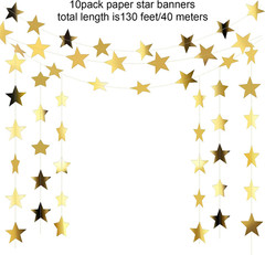 Glitter Star Garland Banner 130Ft Star Hanging Banner for Party Decor Gold