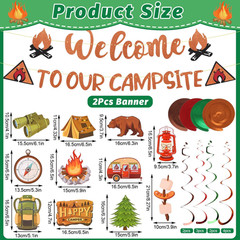 13Pcs Camping Themed Party Decorations Set, Pre-Strung Glitter Welcome to Our Ca