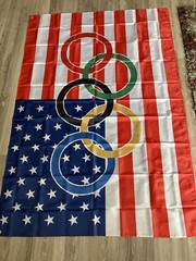 Olympic Rings US American Decorations Banner Flag 69” X 48” for Yard, Fence
