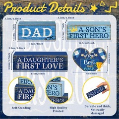 Lineshading 4 Pcs Fathers Day Table Decorations Wooden Blue Heart Trophy Deco…