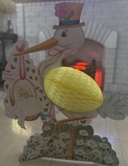Vintage Baby Shower Decorations Stork “Special Delivery” Baby Yellow Honeycomb