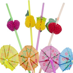 100Pcs Mixed Umbrella and Fruits Straws for Tropical Summber Beach