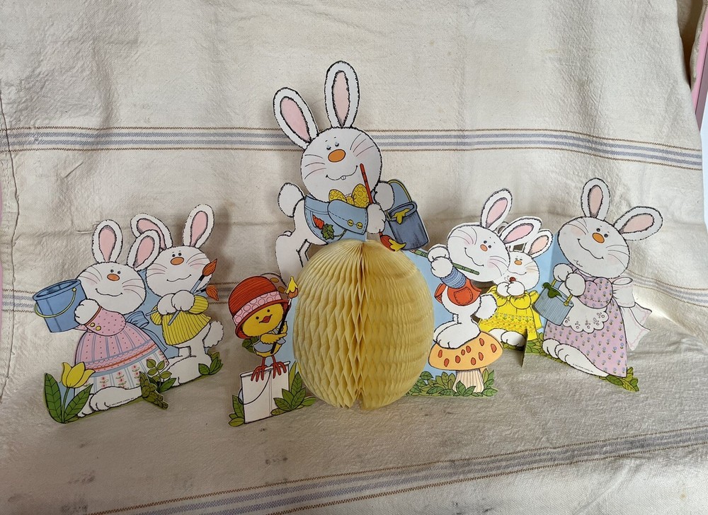 Vintage Hallmark Easter Bunny Table Top Honeycomb Decor Painted Easter Egg