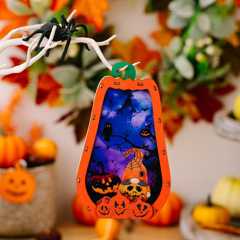 Ornament Christmas Halloween Decorations Festival With Lights Wooden Pendant