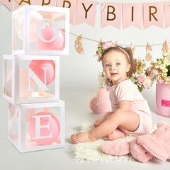 «First Birthday Balloon Box with 24 Latex Balloons for Gender Reveal Decor»