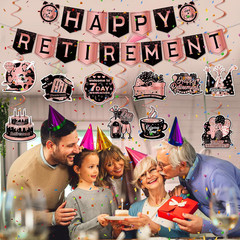 12Pcs Retirement Party Decorations for Men Women Rose Gold Happy Retirement Bann