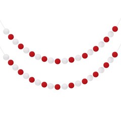 2pcs Pom Pom Garland 6.6 ft 20 Balls for Crafts Decor(Red, White)