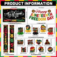 Juneteenth Decorations, 24Pcs Juneteenth Party Supplies Set with Happy Juneteent