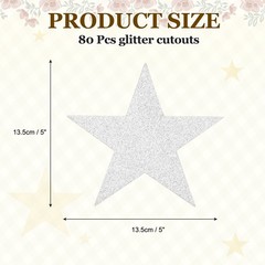 80Pcs Glitter Star Cutouts 5 Inch Star Shape Glitter Paper Silver Tone