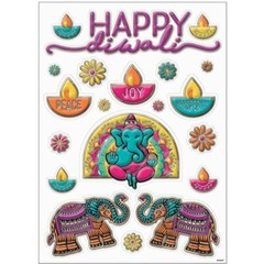 Diwali Foil Embossed Window Clings 16″ x 11.5″ Sheet Diwali Party Decorations