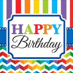 Bright Color Chevrons Square Dessert Plate and Napkin Happy Birthday Party Pack