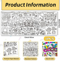 Mardi Gras Coloring Tablecloth/Poster, Mardi Gras Decorations, 72″ X 30″ Giant P