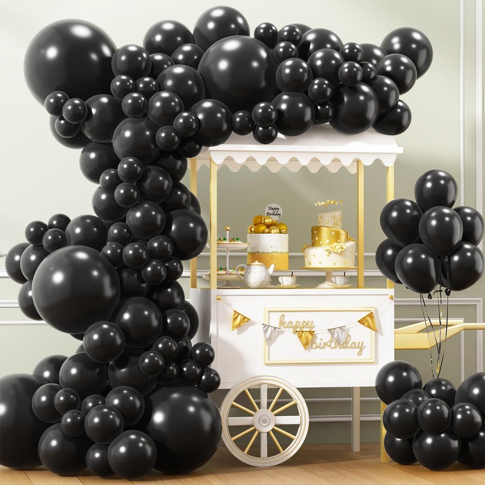 APLANET 150pcs Black Balloons Different Sizes 18 12 10 5 Inch, Latex Balloons…